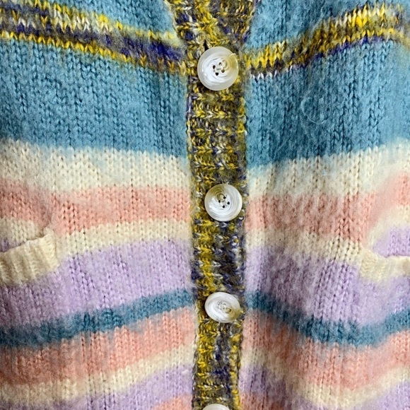 Cariedo Studios pastel striped button up fuzzy cardigan size M - Picture 7 of 7